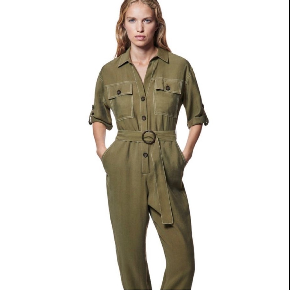 Zara Jumpsuit Olive Green Cargo